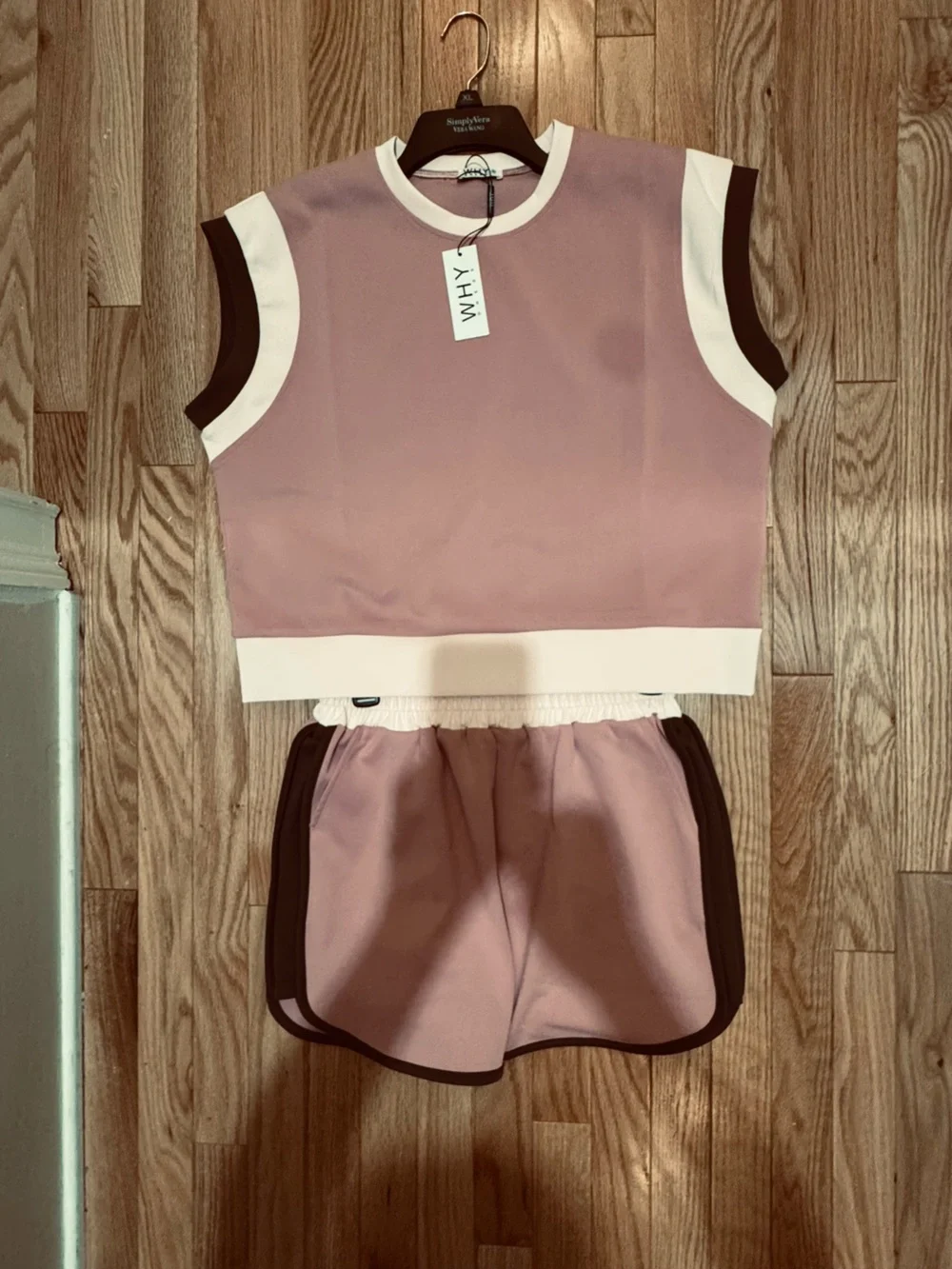 WHY DRESS—Pink Contrast-Trim Sleeveless Sweat Top & Shorts Set